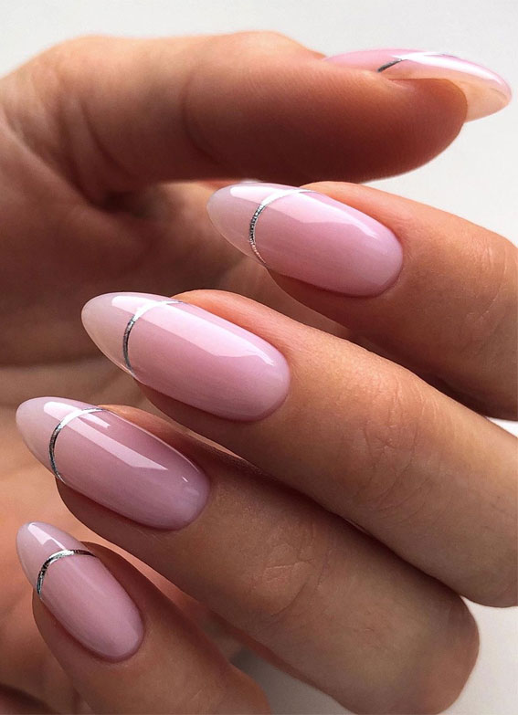 Minimalist pink nail with silver line