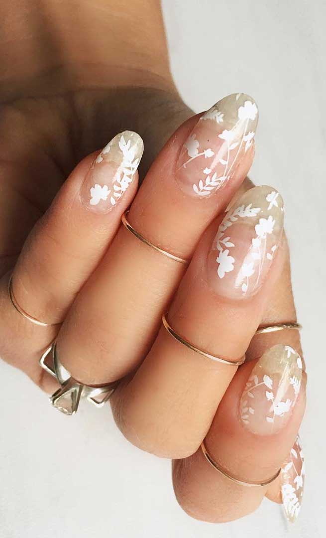White floral nail art designs