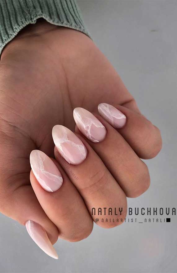 Rose Quartz Marble Nails – Oval Shaped Nails