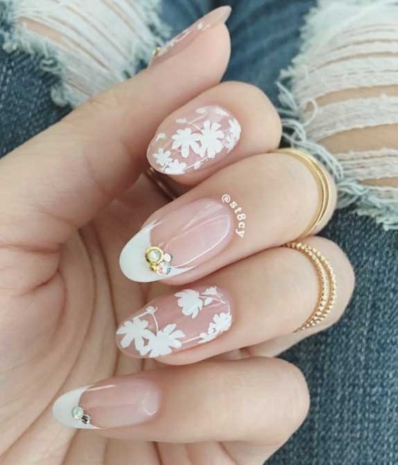 Mix and Match white flower & French Tips