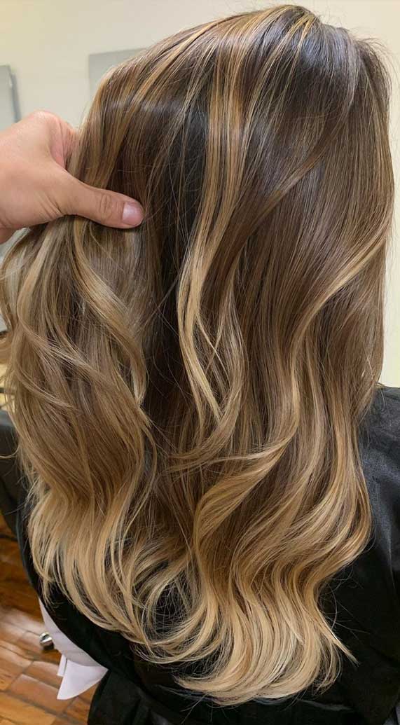 Best Fall Hair Color Ideas & Styles : Light brown with bright blonde highlights