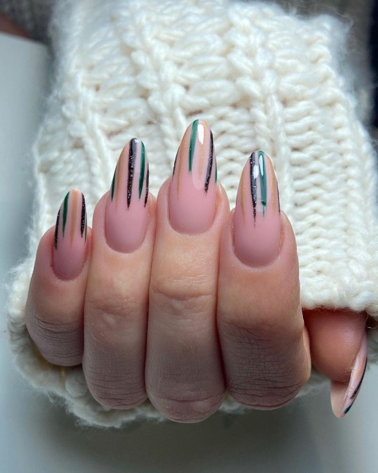 27 Festive Christmas Nail Designs 2021 : Sparkle Strip Nails