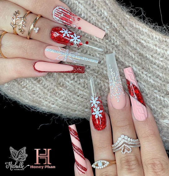 22 Christmas Nail Art and Holiday Nail Designs — Pink and Red Christmas Holiday Nails