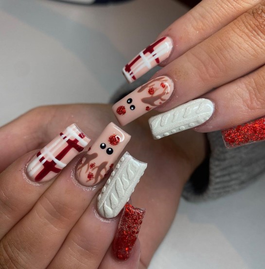 22 Christmas Nail Art and Holiday Nail Designs — Rudolph & Tartan Christmas Nails