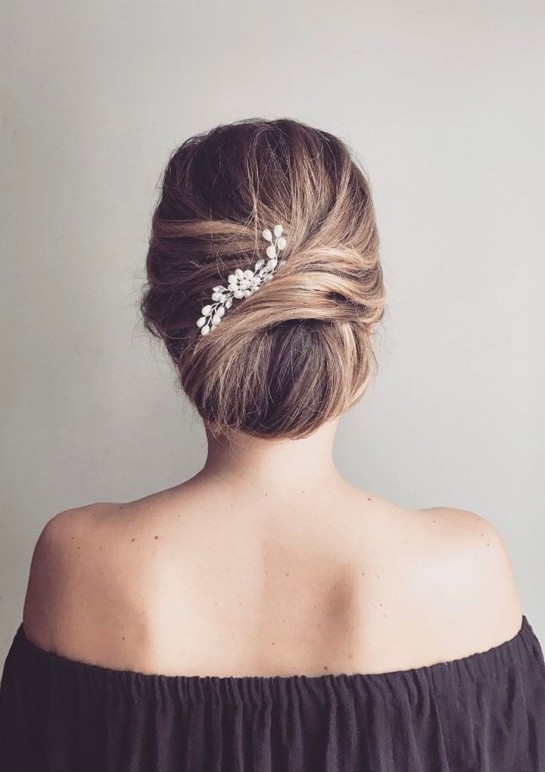 27 Elegant Wedding Hair Updos for 2022 — Elegant Twist Updo with Pearl Hair Accesssories
