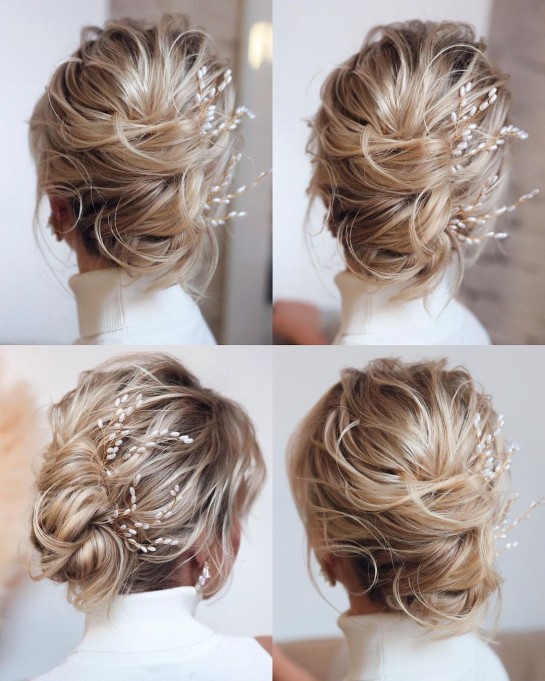 27 Elegant Wedding Hair Updos for 2022 — Messy Updo for Blonde Brides