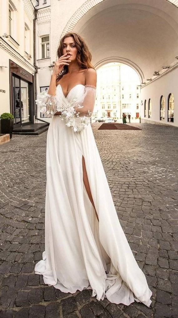45 Fabulous Wedding Dresses in 2022 — Off the shoulder bohemian dress