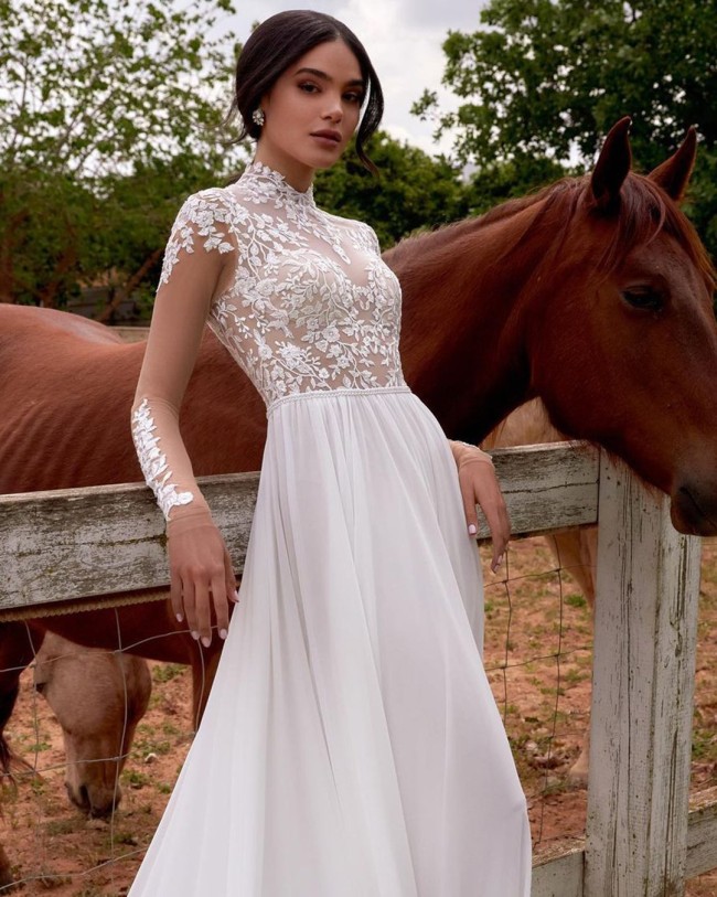 45 Fabulous Wedding Dresses in 2022 — A-line Lace Long Sleeve Boho Wedding dress