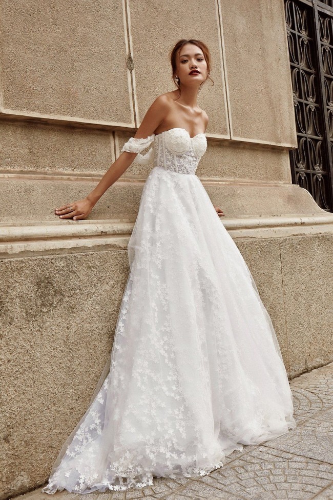 45 Fabulous Wedding Dresses in 2022 — A-line silhouette embroidered lace