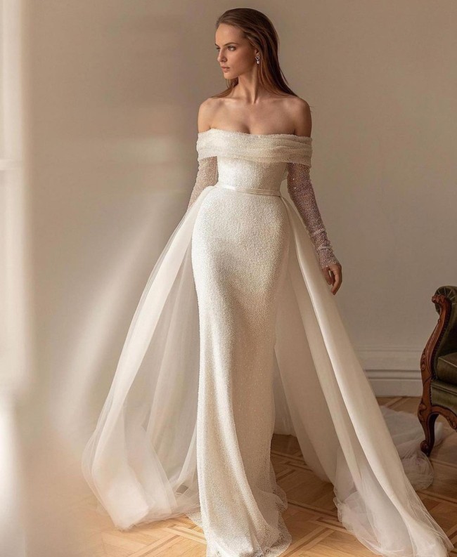 45 Fabulous Wedding Dresses in 2022 — Off The Shoulder Bead Wedding Dress