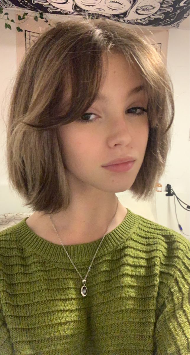 30+ Stylish Curtain Bangs To Be Wearing in 2022 : Short Bob Brunette Hair with Curtain Bangs