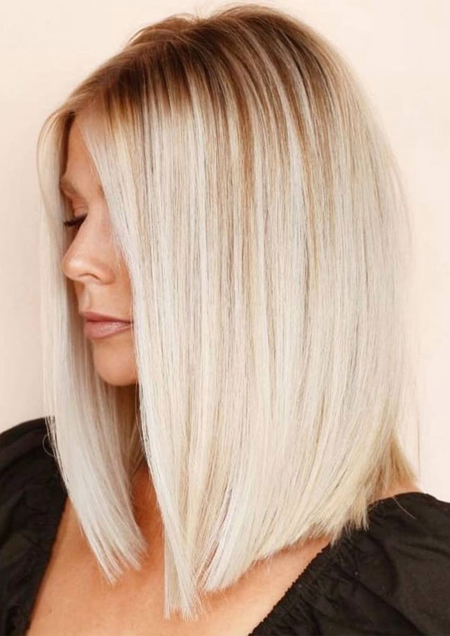 35 Best Lob Haircuts & Hairstyles for 2022 – Shadow Root Blonde Lob