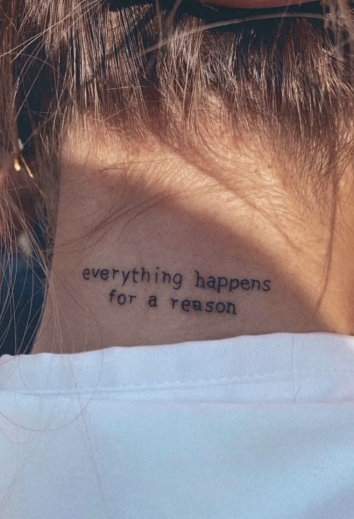 30 Small and Classy Tattoos To Inspire : Lettering neck tattoo