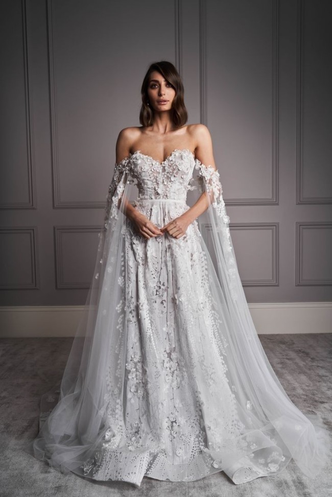 45 Fabulous Wedding Dresses in 2022 — A-line silhouette With Detachable Watteau