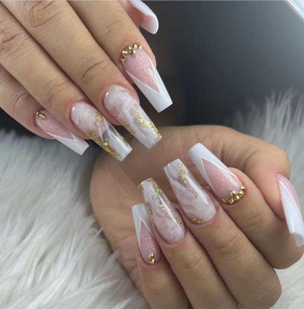 The 45 Best Spring Nail Art Designs — Acrylic Subtle Marble Nails