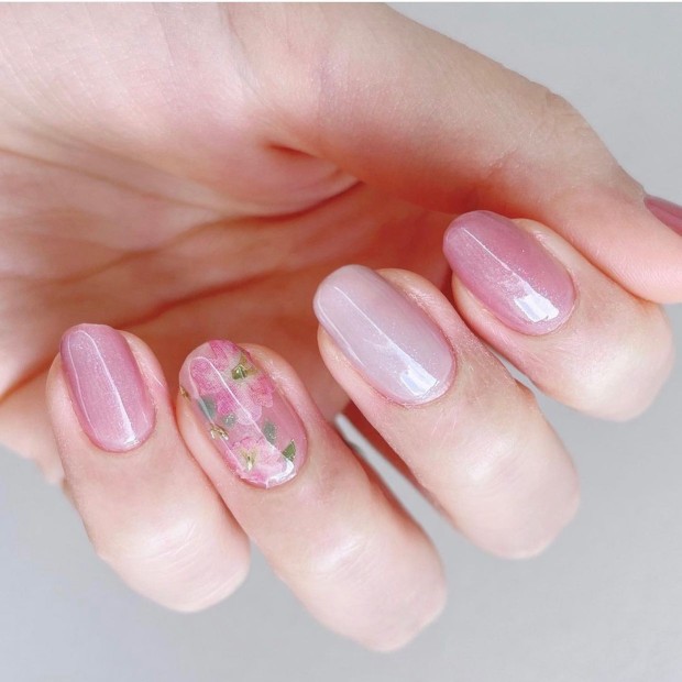 The 45 Best Spring Nail Art Designs — Flower Inside Pink Nails