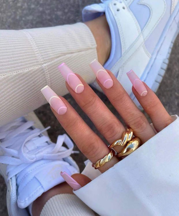 The 45 Best Spring Nail Art Designs — Pastel Color Line French Manicure