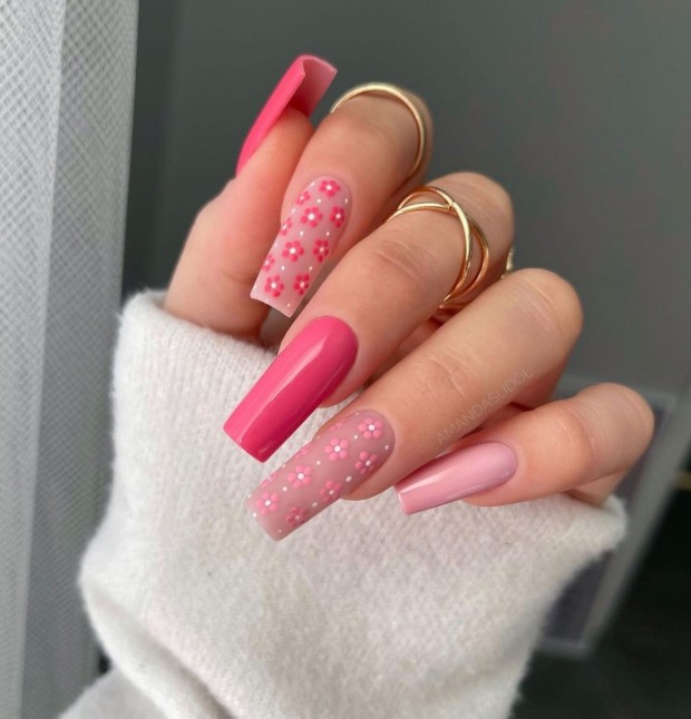 The 45 Best Spring Nail Art Designs — Shades of Pink Nails with Flowers