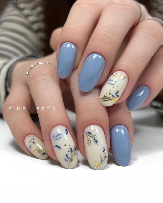 The 45 Best Spring Nail Art Designs — Blue and White Nails