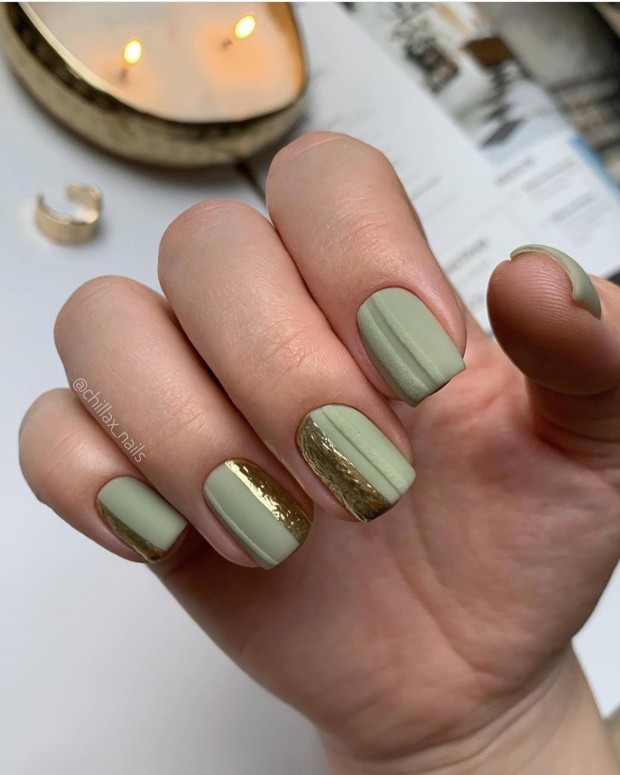 The 45 Best Spring Nail Art Designs — Green and Gold Nails