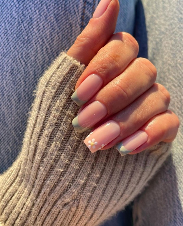 40+ Chic Nail Designs for Spring — Floral French Tip Nail Art