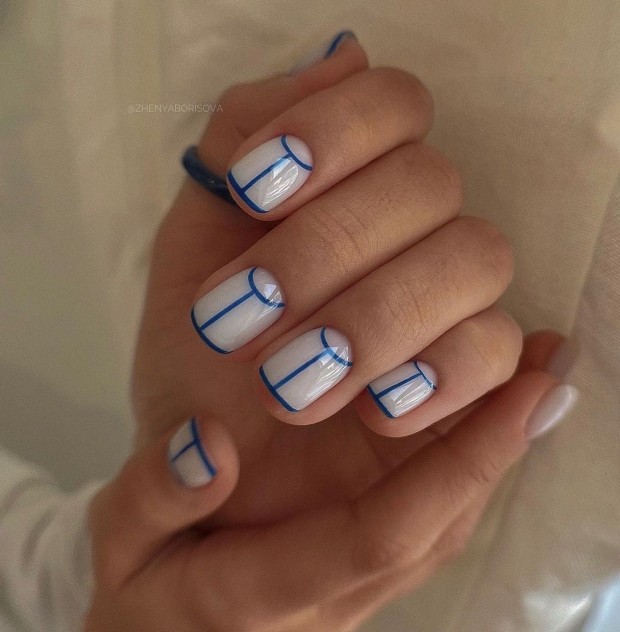 40+ Chic Nail Designs for Spring — Blue Line White Nails