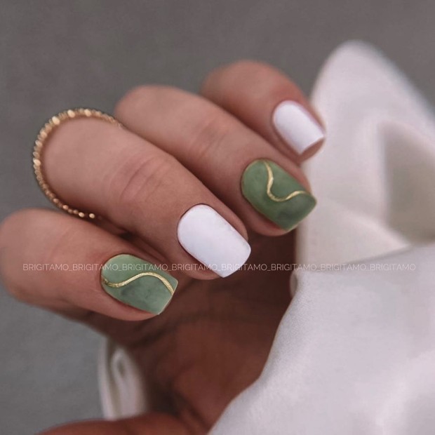 40+ Chic Nail Designs for Spring —Mix and Match Green & White Nails
