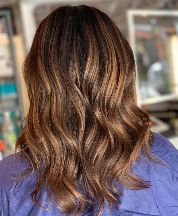 30 Caramel Balayage Ideas on Brown Hair — Textured Layered Haircut