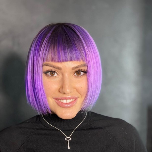 50 Trendiest Short Haircuts 2022 — Purple Bob Haircut with Fringe