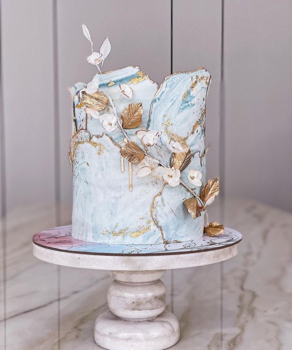 40 Best Birthday Cake Ideas 2022 — Gold & Light Blue Marble Cake Design