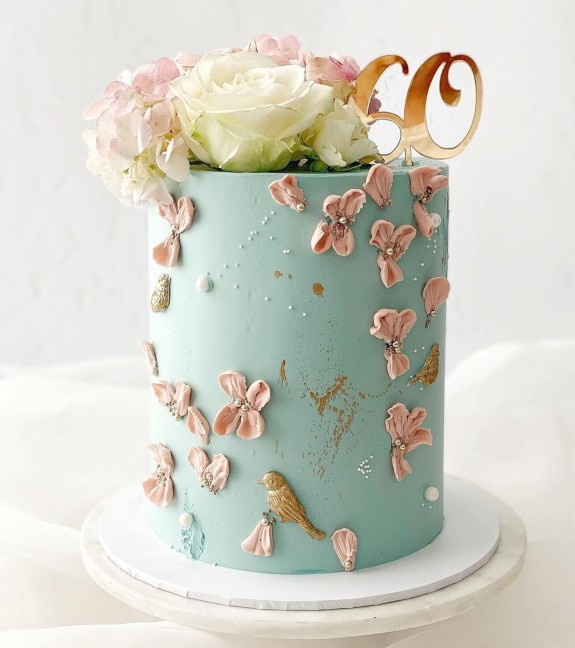 40 Best Birthday Cake Ideas 2022 — Blue Buttercream Cake for 60th Birthday