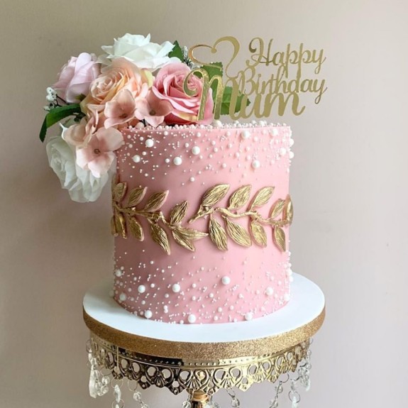 40 Best Birthday Cake Ideas 2022 — Pearl Pink Cake with Gold Leafy