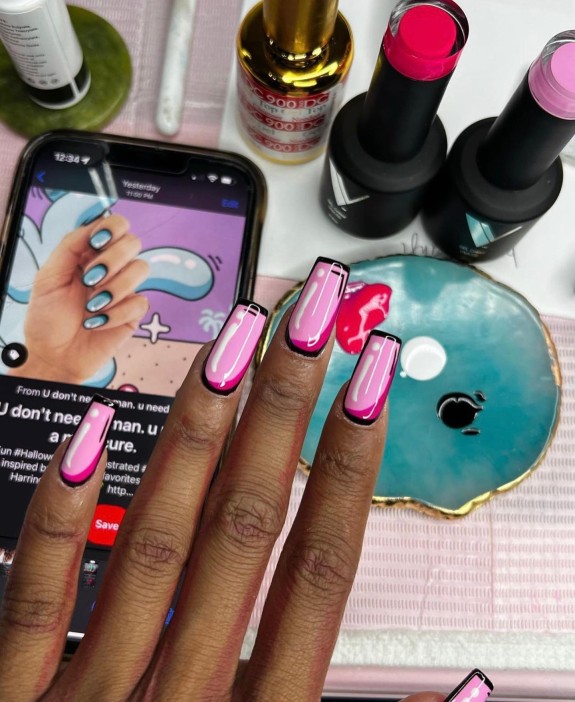 27 Best Pop Art Nail Ideas in 2022 — Pink Pop Art Tapered Square Nails