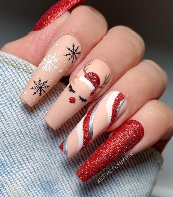 30 Red Christmas Nail Ideas in 2022 — Reindeer Nude & Red Nails