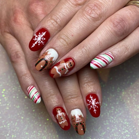 30 Red Christmas Nail Ideas in 2022 — Christmas Pudding + Gingerbread Man Nails