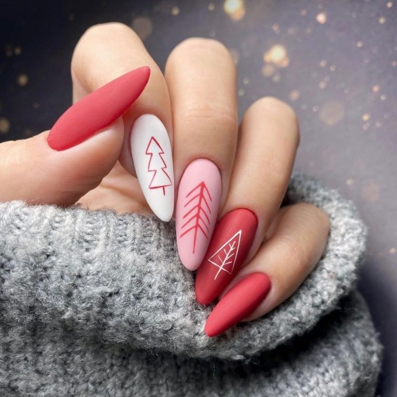30 Red Christmas Nail Ideas in 2022 — Red and White Almond Nails