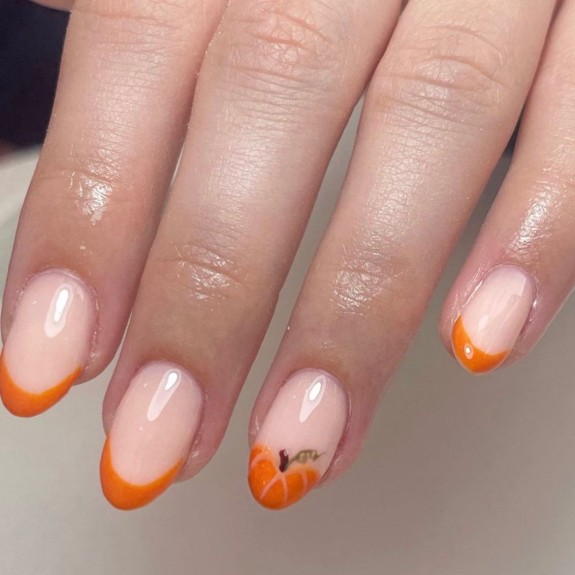 27 Cute Pumpkin Nail Ideas in 2022 — Pumpkin Spice French Tip Nails