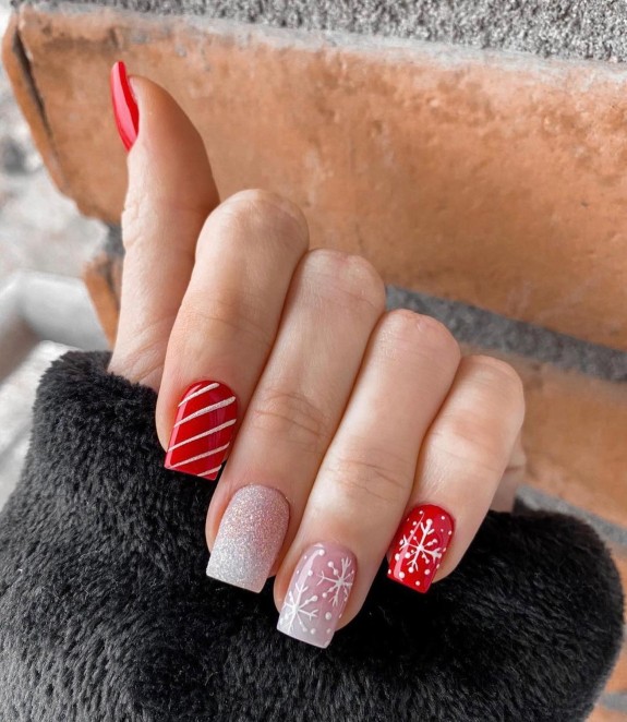30 Red Christmas Nail Ideas in 2022 — Sheer Pink and Red Christmas Nails