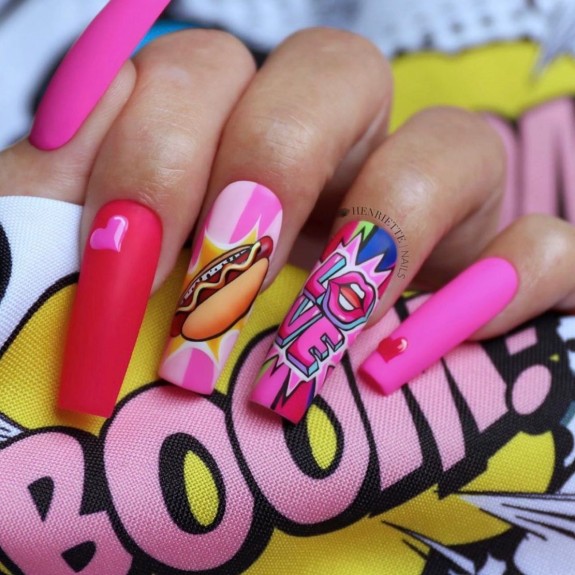 27 Best Pop Art Nail Ideas in 2022 — Pink and Red Pop Art Nails