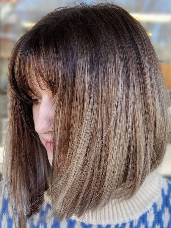 25 New Short Haircut with Bangs — Classic Lob with Fringe
