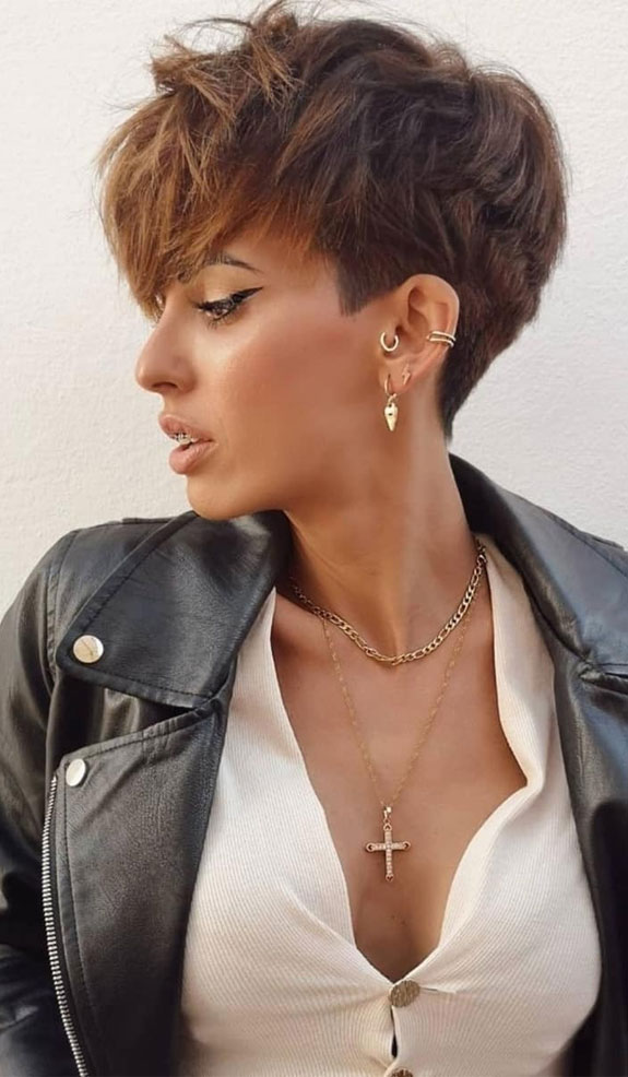 25 New Short Haircut with Bangs — Shaggy Pixie Bob with Tapered Nape